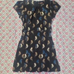 Bird Print Black Corduroy Dress